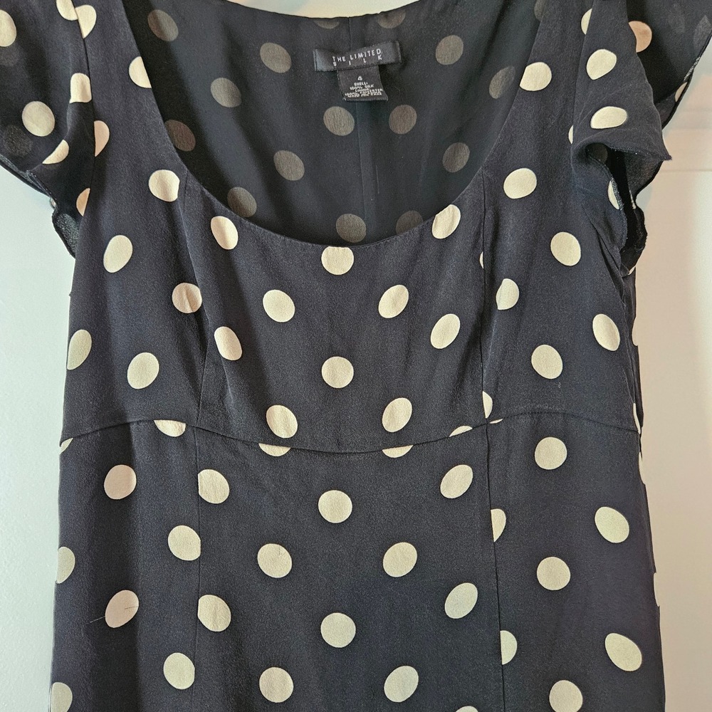 Silk Polka Dot Dress 4 Retro Black White Cap Sleeve Sheath‎ Babydoll Rockabilly - Picture 3 of 11